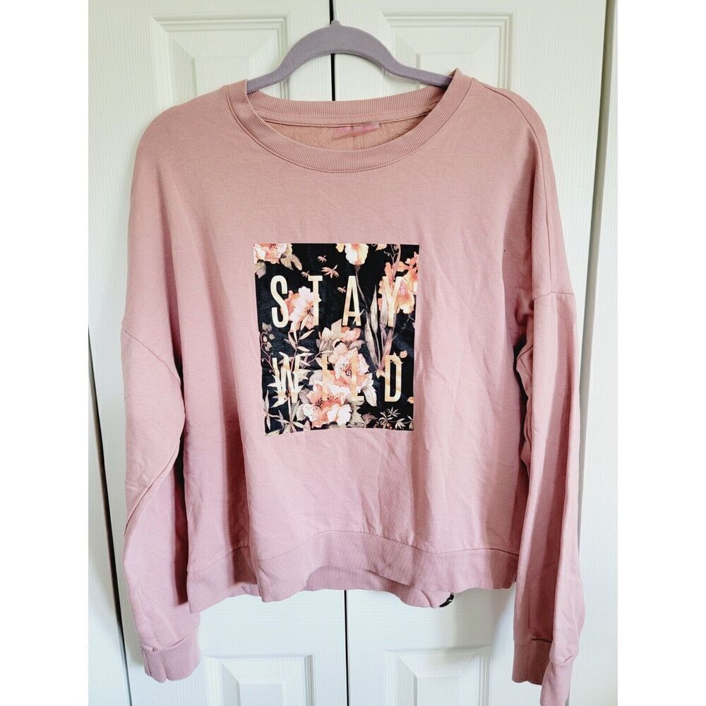 Betsey Johnson‎ XL Performance Sweatshirt Stay Wild Graphic Mauve L/S